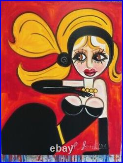 Abstract Original oil Painting Medium Canvas Pinup Folk Art Outsider Ericksen