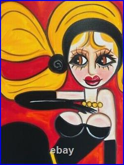 Abstract Original oil Painting Medium Canvas Pinup Folk Art Outsider Ericksen