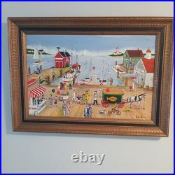 Acrylic On Board. Vintage Boardwalk Scene. Signed by listed Artist Larry Harris Acrylic On Board. Vintage Boardwalk Scene. Signed by listed Artist Larry Harris
