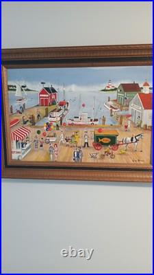 Acrylic On Board. Vintage Boardwalk Scene. Signed by listed Artist Larry Harris Acrylic On Board. Vintage Boardwalk Scene. Signed by listed Artist Larry Harris