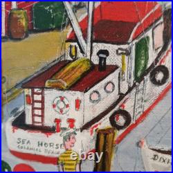 Acrylic On Board. Vintage Boardwalk Scene. Signed by listed Artist Larry Harris Acrylic On Board. Vintage Boardwalk Scene. Signed by listed Artist Larry Harris