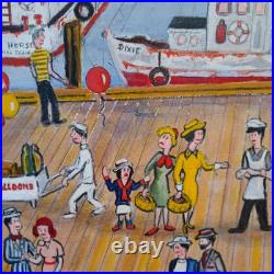Acrylic On Board. Vintage Boardwalk Scene. Signed by listed Artist Larry Harris Acrylic On Board. Vintage Boardwalk Scene. Signed by listed Artist Larry Harris