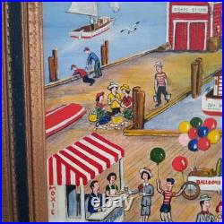 Acrylic On Board. Vintage Boardwalk Scene. Signed by listed Artist Larry Harris Acrylic On Board. Vintage Boardwalk Scene. Signed by listed Artist Larry Harris