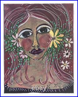 Acrylic Painting Original Canvas Fairytale Girl In Garden One Of A Kind Whimsy