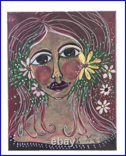 Acrylic Painting Original Canvas Fairytale Girl In Garden One Of A Kind Whimsy