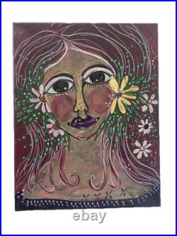 Acrylic Painting Original Canvas Fairytale Girl In Garden One Of A Kind Whimsy