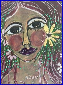 Acrylic Painting Original Canvas Fairytale Girl In Garden One Of A Kind Whimsy