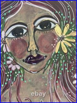 Acrylic Painting Original Canvas Fairytale Girl In Garden One Of A Kind Whimsy