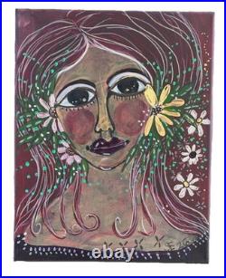 Acrylic Painting Original Canvas Fairytale Girl In Garden One Of A Kind Whimsy