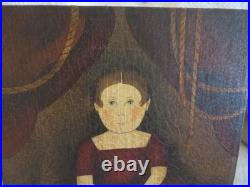 Adorable Vintage Mary Beth Baxter Folk Art PAINTING Americana Girl Oil Painting