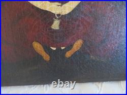 Adorable Vintage Mary Beth Baxter Folk Art PAINTING Americana Girl Oil Painting