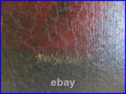Adorable Vintage Mary Beth Baxter Folk Art PAINTING Americana Girl Oil Painting