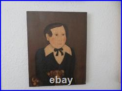 Adorable Vintage Mary Beth Baxter Folk Art PAINTING Boy with Dog Oil Painting Adorable Vintage Mary Beth Baxter Folk Art PAINTING Boy with Dog Oil Painting