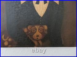 Adorable Vintage Mary Beth Baxter Folk Art PAINTING Boy with Dog Oil Painting Adorable Vintage Mary Beth Baxter Folk Art PAINTING Boy with Dog Oil Painting