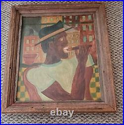 African American Folk Art Painting Vintage 1940's Oil On Board Framed