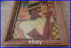 African American Folk Art Painting Vintage 1940's Oil On Board Framed