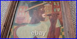 African American Folk Art Painting Vintage 1940's Oil On Board Framed