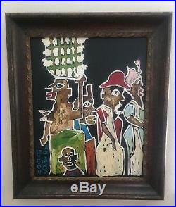 African American Folk Art Painting by Leon Collins Giclee of PAYDAY framed