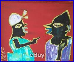 African American Folk Art Painting by Leon Collins Giclee of PAYDAY framed