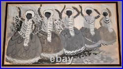 African American Rare Vintage Folk Art Gouache On Board Painting Artwork