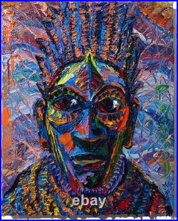 African Mask Oil? Painting? Realism Art? Signed Vintage Original? Expressionist Pop
