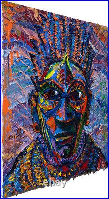 African Mask Oil? Painting? Realism Art? Signed Vintage Original? Expressionist Pop