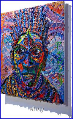 African Mask Oil? Painting? Realism Art? Signed Vintage Original? Expressionist Pop