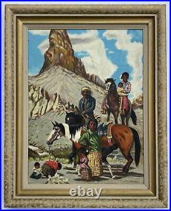 After R. Brownell McGrew Folk Art Portrait Landscape Desert Western VTG Painting