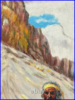 After R. Brownell McGrew Folk Art Portrait Landscape Desert Western VTG Painting