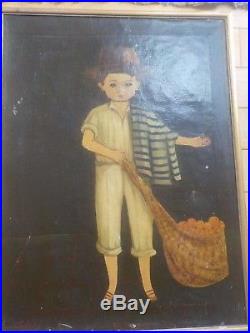 Agapito Labios (Mexican b1898) oil on canvas Folk Art Portrait painting boy