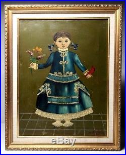 Agapito Labios Original Oil Painting Mexican Folk Art Young Lady Signed