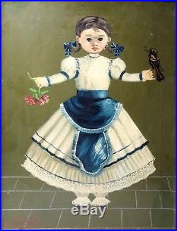 Agapito Labios Original Oil Painting Mexican Folk Art Young Lady Signed Bird
