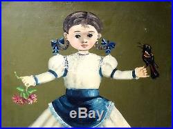 Agapito Labios Original Oil Painting Mexican Folk Art Young Lady Signed Bird