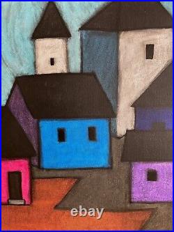 Al Lofsness Acrylic Painting Village by the Sea 24 x 30 in. Canvas