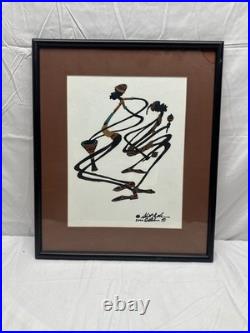 Albert Ndlela Original African Folk Art Painting 2006 Signed Framed Figures