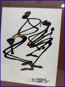 Albert Ndlela Original African Folk Art Painting 2006 Signed Framed Figures