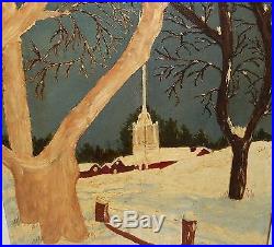 Alice Ficklin Old 19th Century Church Snow Landscape Folk Art Painting