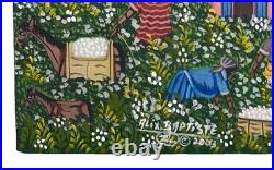Alix Baptiste ORIGINAL Haitian Folk Art Painting Signed 2003 Village Cotton