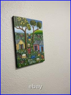 Alix Baptiste ORIGINAL Haitian Folk Art Painting Signed 2003 Village Cotton
