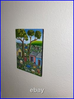 Alix Baptiste ORIGINAL Haitian Folk Art Painting Signed 2003 Village Cotton