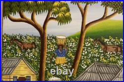 Alix Baptiste ORIGINAL Haitian Folk Art Painting Signed 2003 Village Cotton