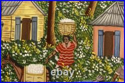 Alix Baptiste ORIGINAL Haitian Folk Art Painting Signed 2003 Village Cotton
