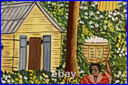 Alix Baptiste ORIGINAL Haitian Folk Art Painting Signed 2003 Village Cotton