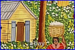 Alix Baptiste ORIGINAL Haitian Folk Art Painting Signed 2003 Village Cotton