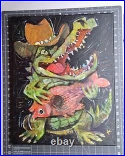 Alligator Outsider Painting Lrg Graffiti Folk Art OOAK Abstract Canvas Whimsical