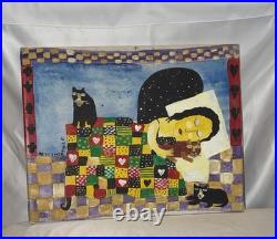 Allison Lee Merriweather Original Painting 13x11 Outsider Folk Art Cats Quilt