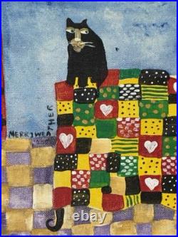 Allison Lee Merriweather Original Painting 13x11 Outsider Folk Art Cats Quilt