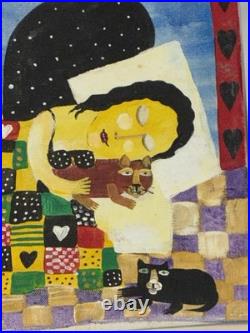 Allison Lee Merriweather Original Painting 13x11 Outsider Folk Art Cats Quilt