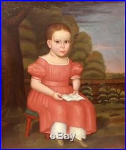 Amazing 19th Century American Folk Art Oil Painting Of A Little Boy