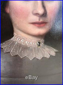 Amazing FOLK ART Early American Portrait PAINTING Of A BEAUTIFUL Lady C. 1850